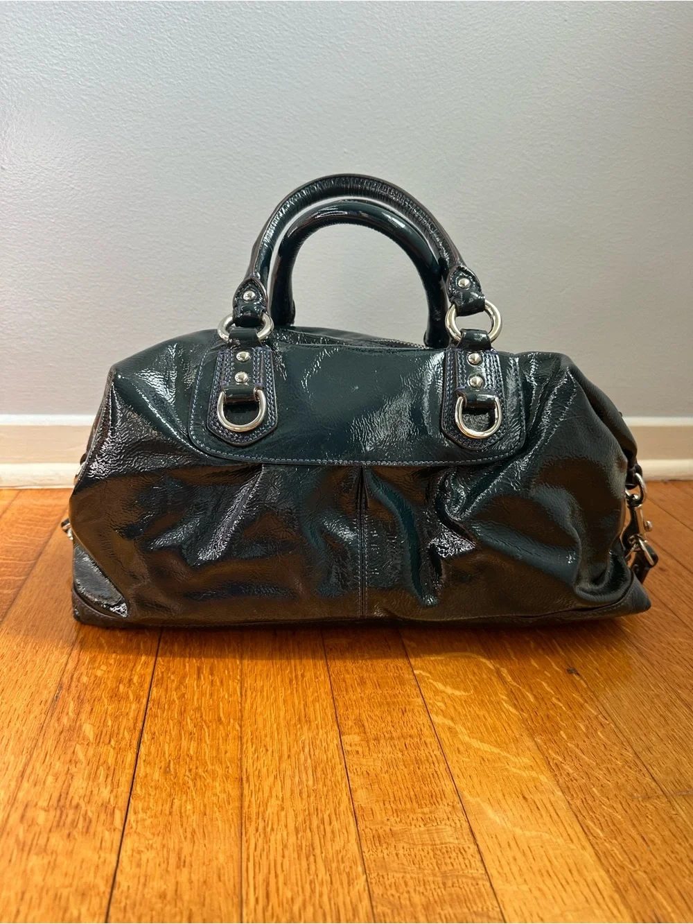COACH Madison Large Sabrina Satchel Deep Teal Patent Leather Convertible 14179